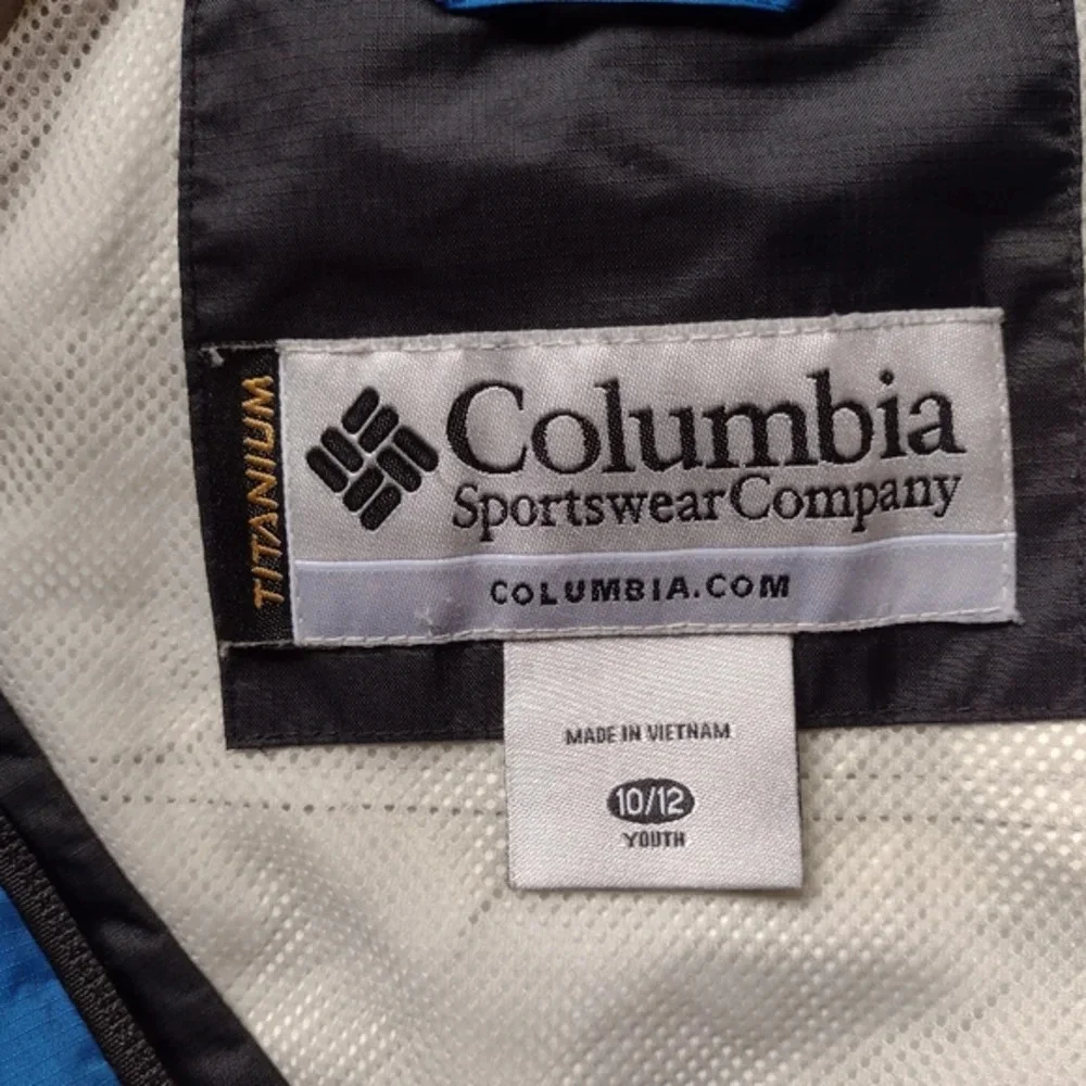 COLUMBIA‎ Titanium Light Weight Blue Hooded Rain Jacket Size 10/12 youth